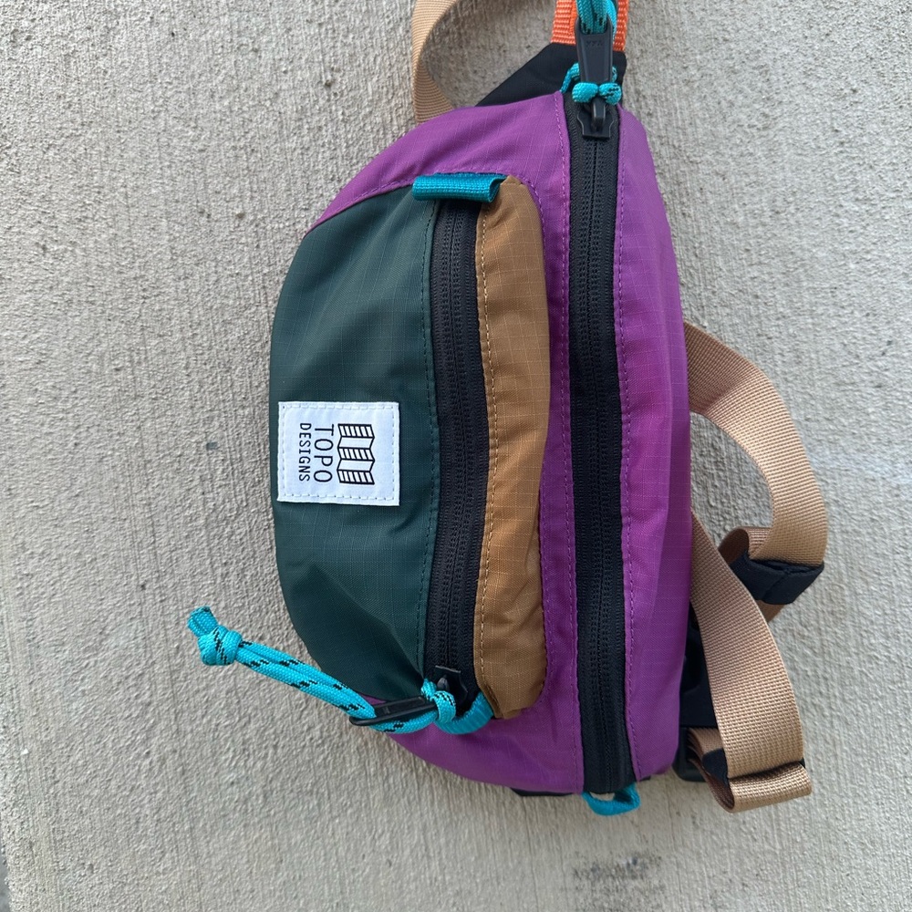 Topo Designs Purple, Green, and Tan Belt Bag